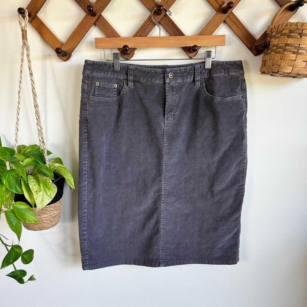 Garnet Hill Gray Corduroy Pencil Skirt Size 14 Five Pocket Fine Wale